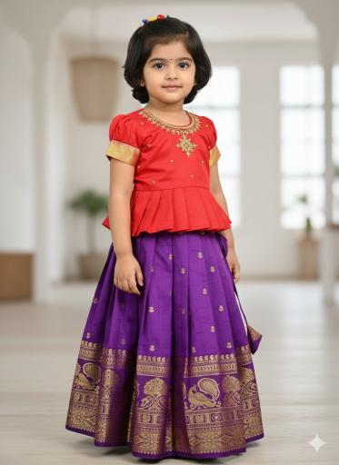 kids lehenga lichi silk Purple Children formal wear manufacturers in Gujarat